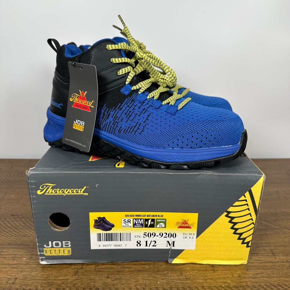 Thorogood Work Boots Womens 8.5 Blue Day One Safety Mid Composite Toe Shoes NEW